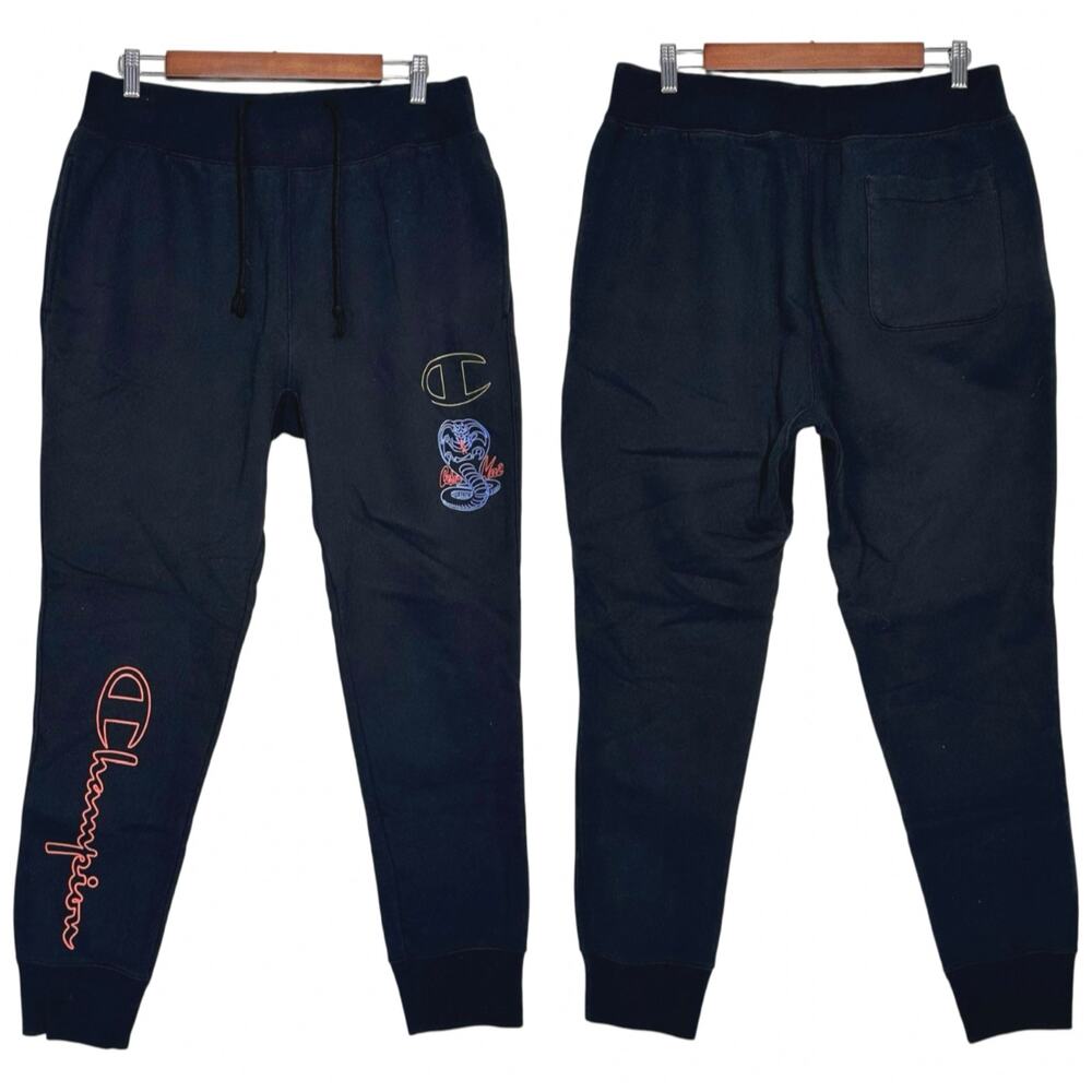 Champion x Kobra Kai | Men | Reverse Weave Black Heavy Knit Sweatpants | Large